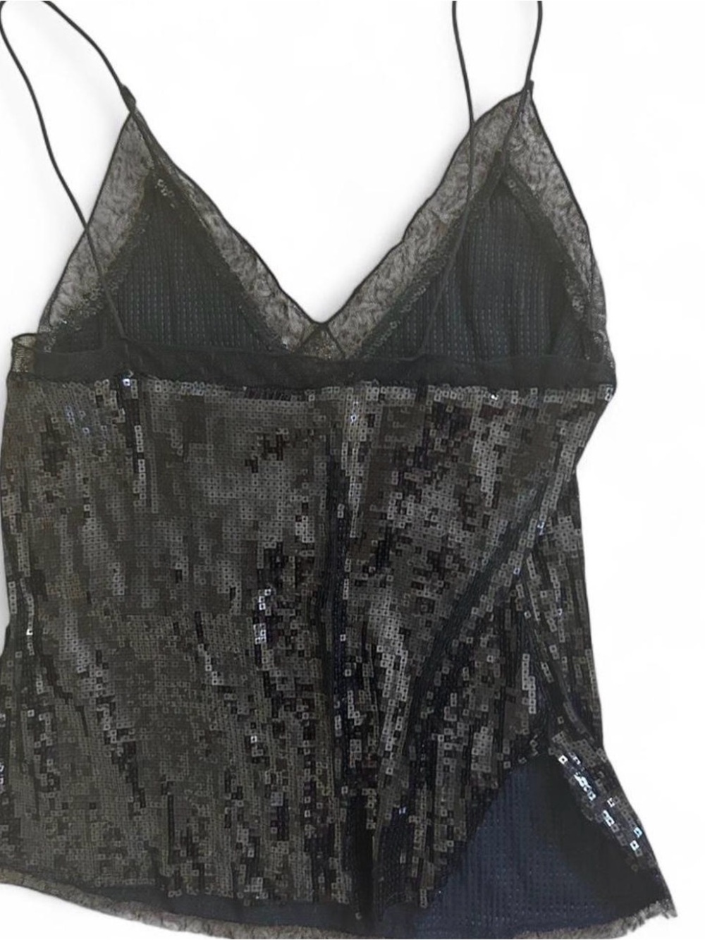 Free People Black Sequin Lace Trim Cami Top - Picture 2 of 3